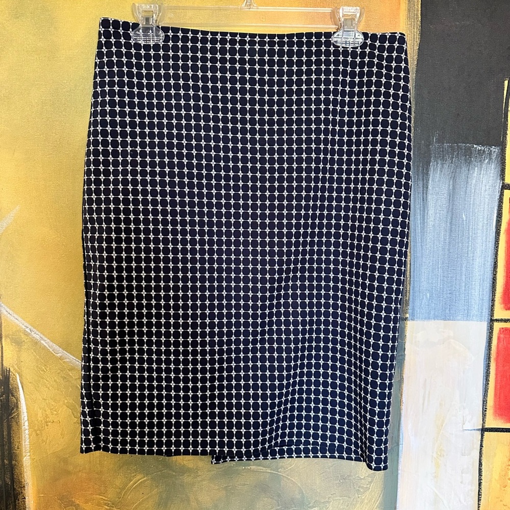Adrianna Papell Navy and White Geometric Pencil Skirt